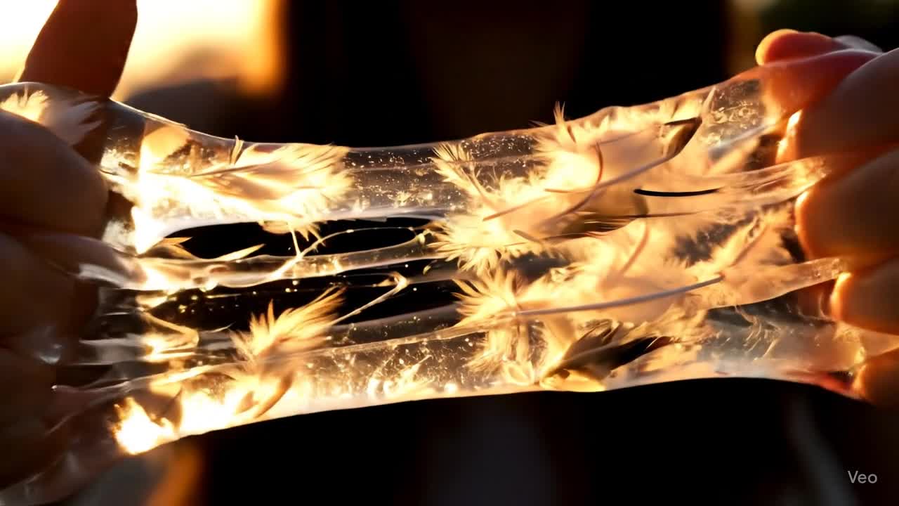 Transparent slime being stretched in an ASMR video
